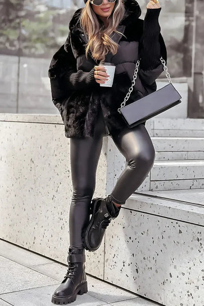 Puchowa Kurtka Zimowa z Futrzanym Wykończeniem i Dużym Kapturem (Damska)