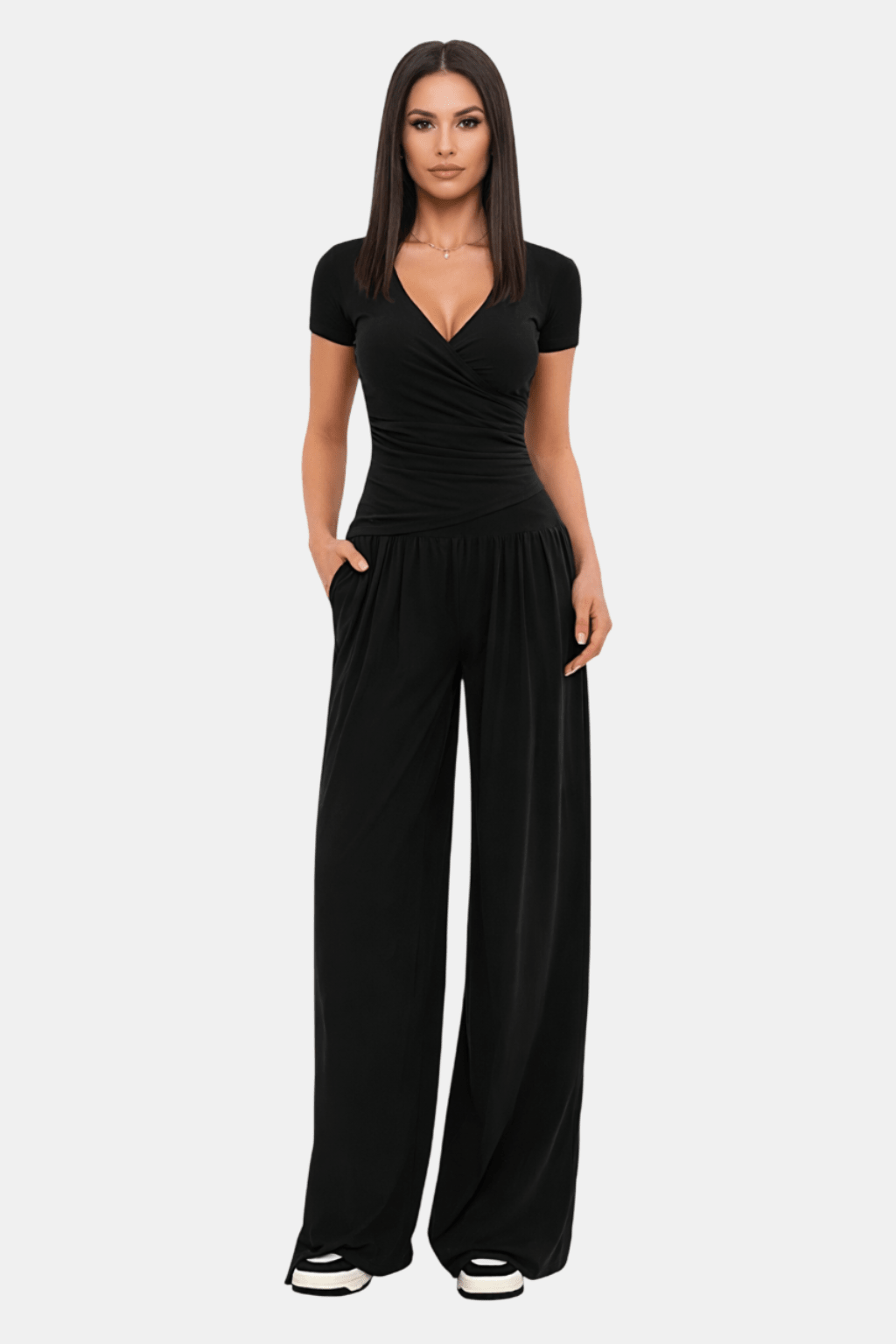 Zestaw Sportowy z Krótkim Rękawem i Szerokimi Spodniami (Damskie)