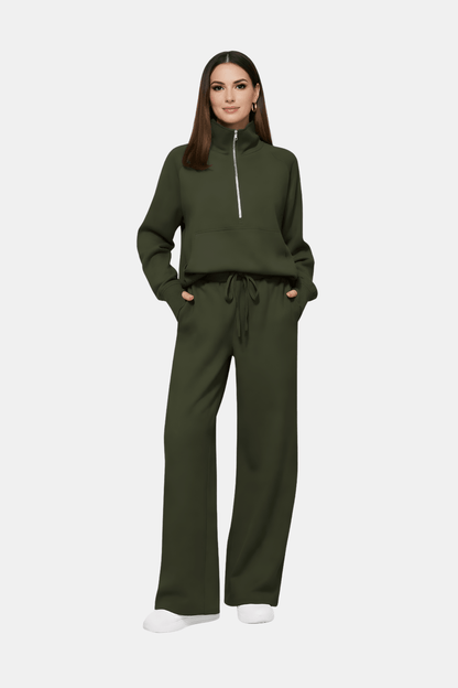 Zestaw z Bluzą Half-Zip i Szerokimi Spodniami na Wiosnę (Damskie)