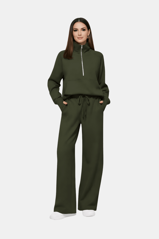 Zestaw z Bluzą Half-Zip i Szerokimi Spodniami na Wiosnę (Damskie)