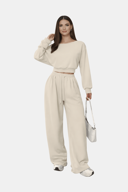 Zestaw z Odkrytymi Ramionami i Szerokimi Spodniami (Damskie)