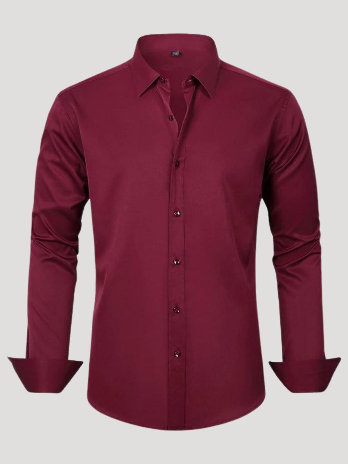 Maroon dress shirt on a light gray background