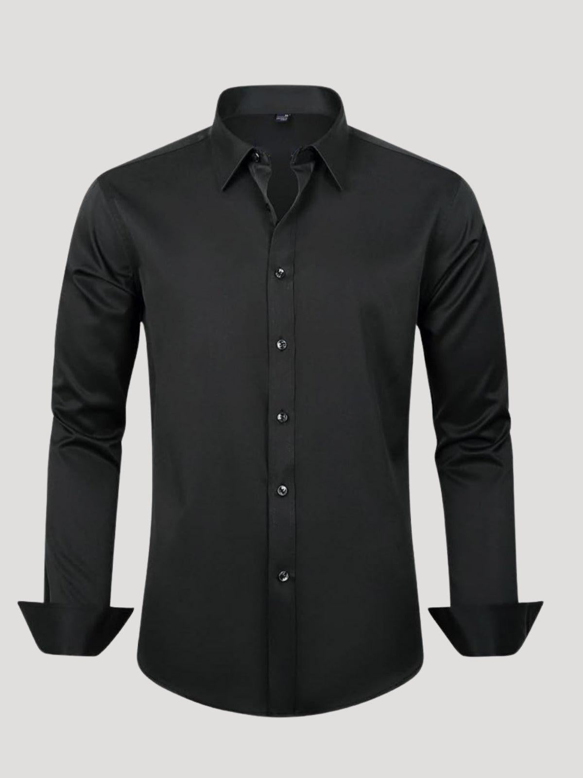 Black dress shirt on a light gray background