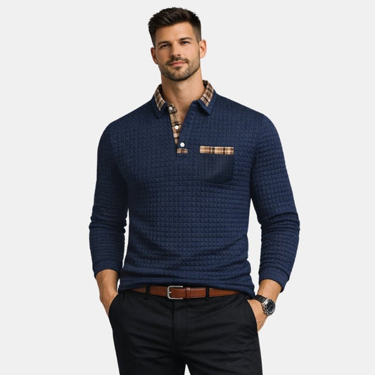 Zimowa Koszulka Polo z Długim Rękawem w Paski (Męska)