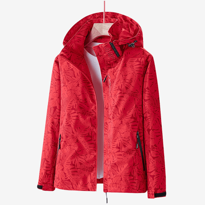 Red jacket with black pattern on a white background