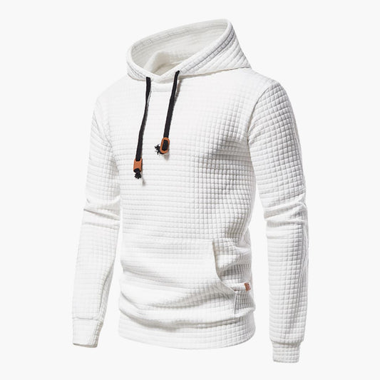 White textured hoodie with a zipper on a white background