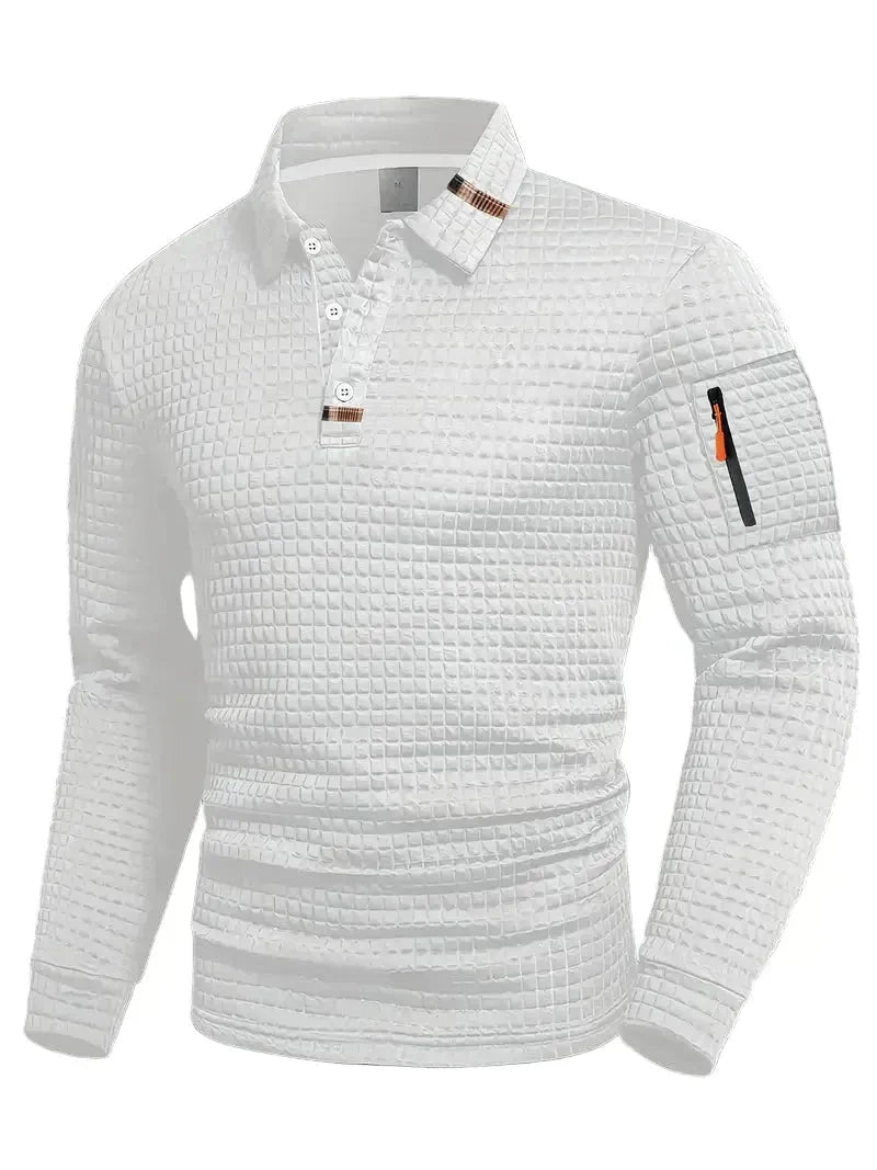 White textured long-sleeve shirt on a white background