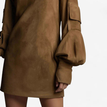 Zimowa Stylowa Sukienka Mini Damska z Golfem – Długi Rękaw, Ciepła i Modna