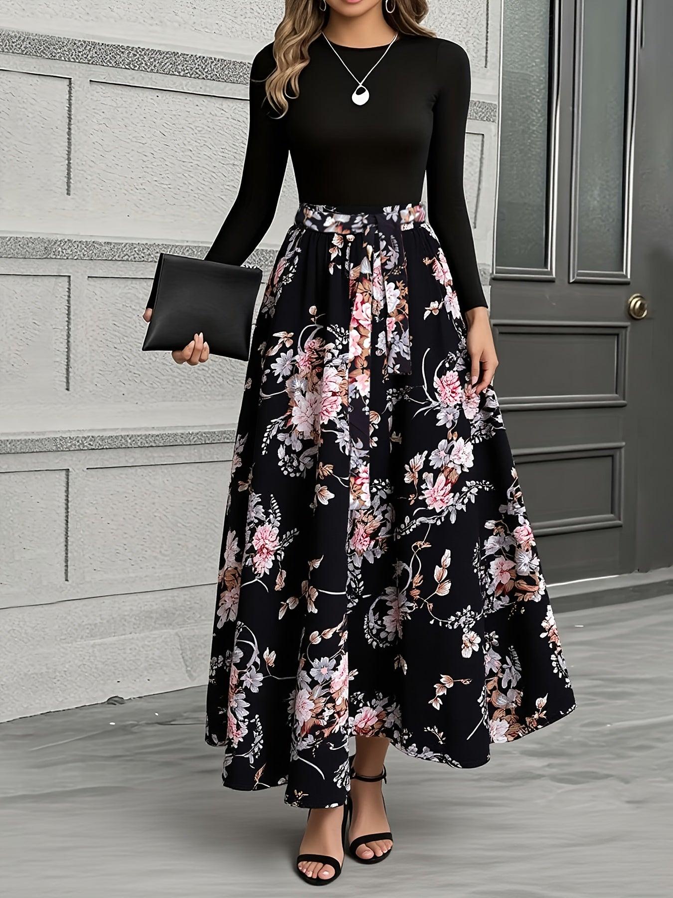 Winter Maxi Jurk met Bloemen en Lange Mouwen (Dames)