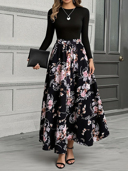 Winter Maxi Jurk met Bloemen en Lange Mouwen (Dames)