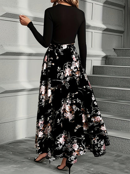 Winter Maxi Jurk met Bloemen en Lange Mouwen (Dames)