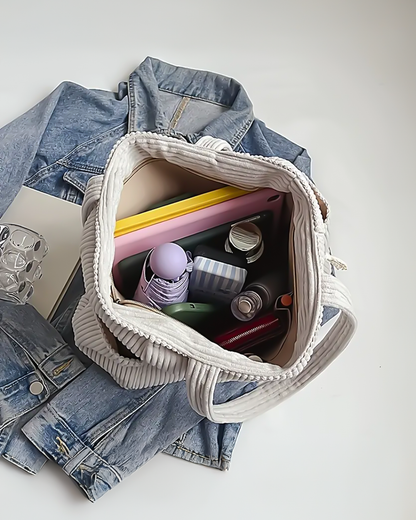 Sac shopper en velours côtelé d'hiver avec poches latérales (Femme)