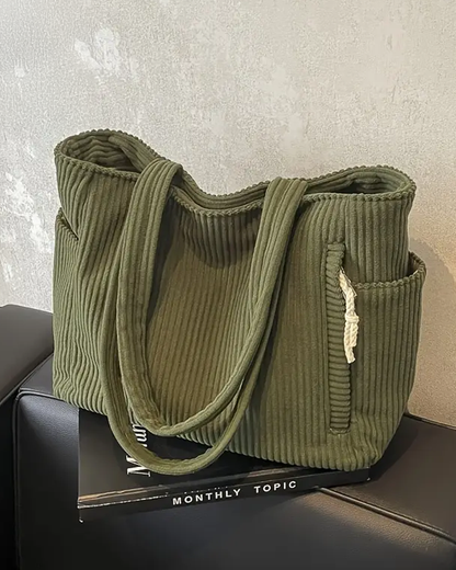 Sac shopper en velours côtelé d'hiver avec poches latérales (Femme)