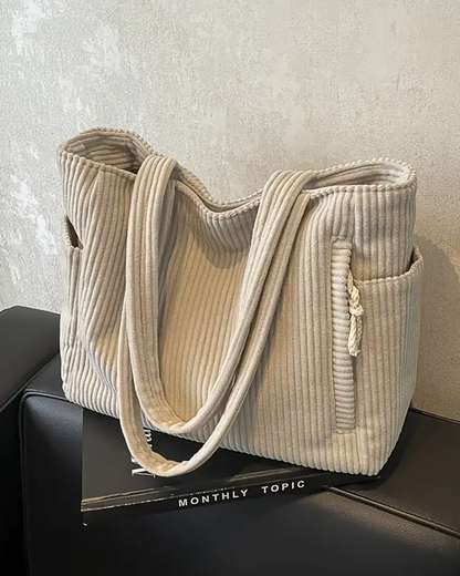 Sac shopper en velours côtelé d'hiver avec poches latérales (Femme)