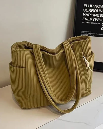 Sac shopper en velours côtelé d'hiver avec poches latérales (Femme)