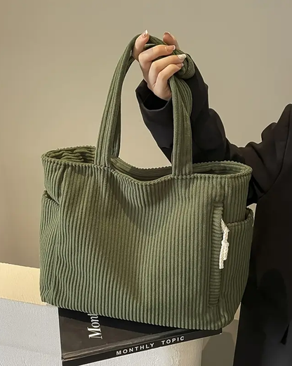 Sac shopper en velours côtelé d'hiver avec poches latérales (Femme)