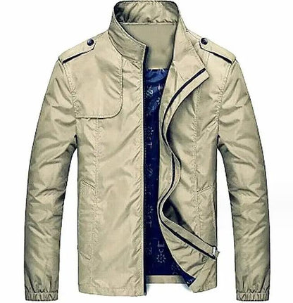 Beige jacket with a blue lining on a white background
