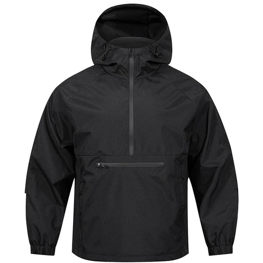 Black hooded jacket on a white background