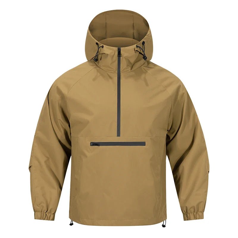 Tan jacket with a hood on a white background
