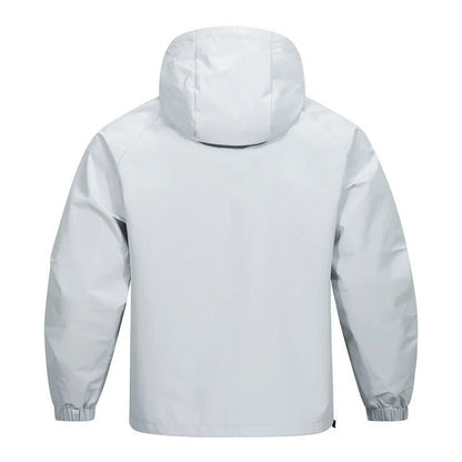 Light gray jacket with a hood on a white background