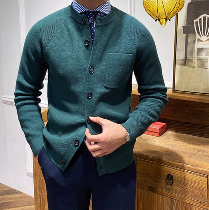 Zimowy Dopasowany Kardigan Dzianinowy z Okrągłym Dekoltem (Męski)