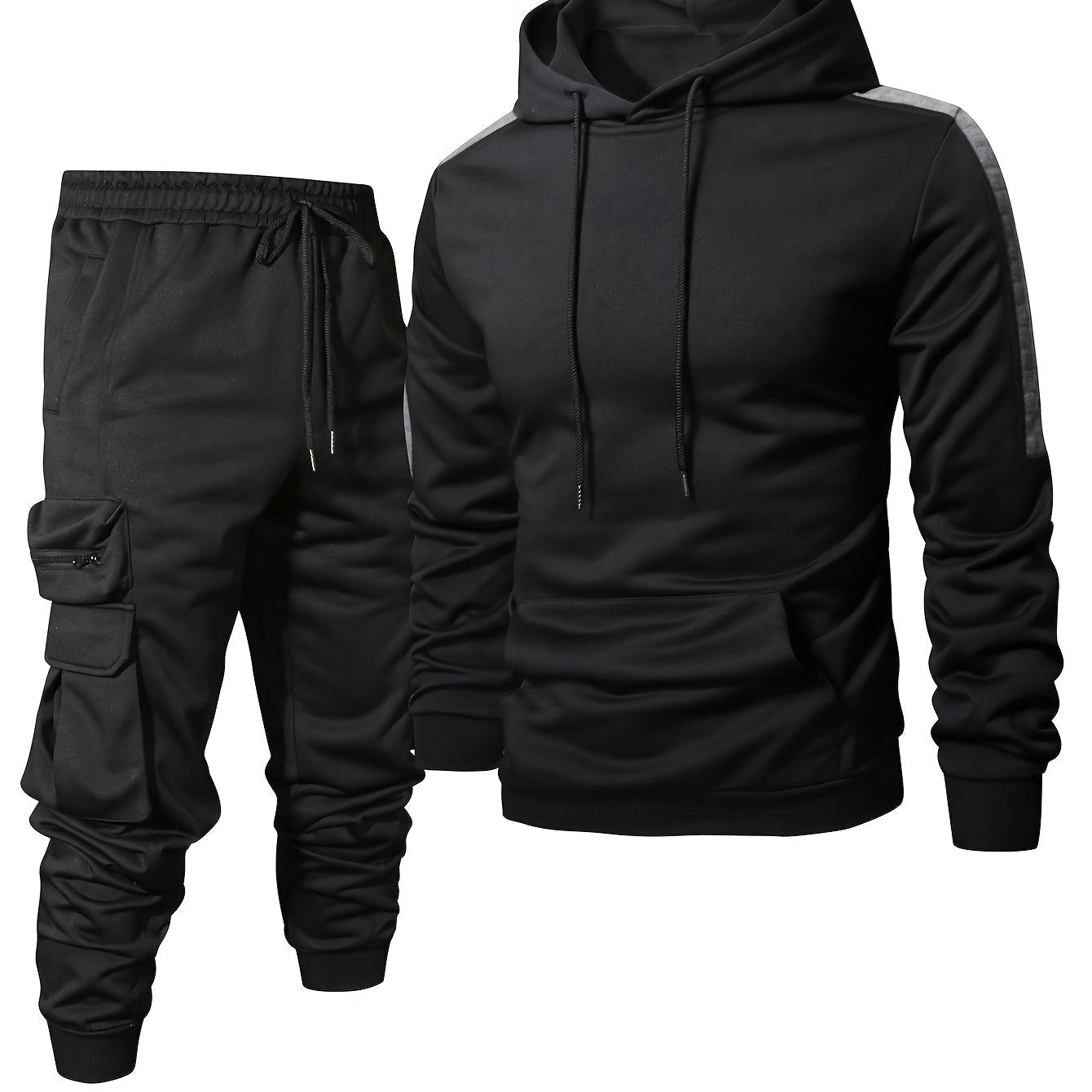 Zimowy Ocieplany Komplet Dresowy z Kapturem i Spodniami Cargo (Męski)