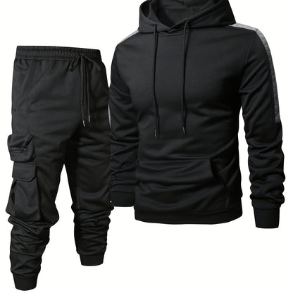 Zimowy Ocieplany Komplet Dresowy z Kapturem i Spodniami Cargo (Męski)