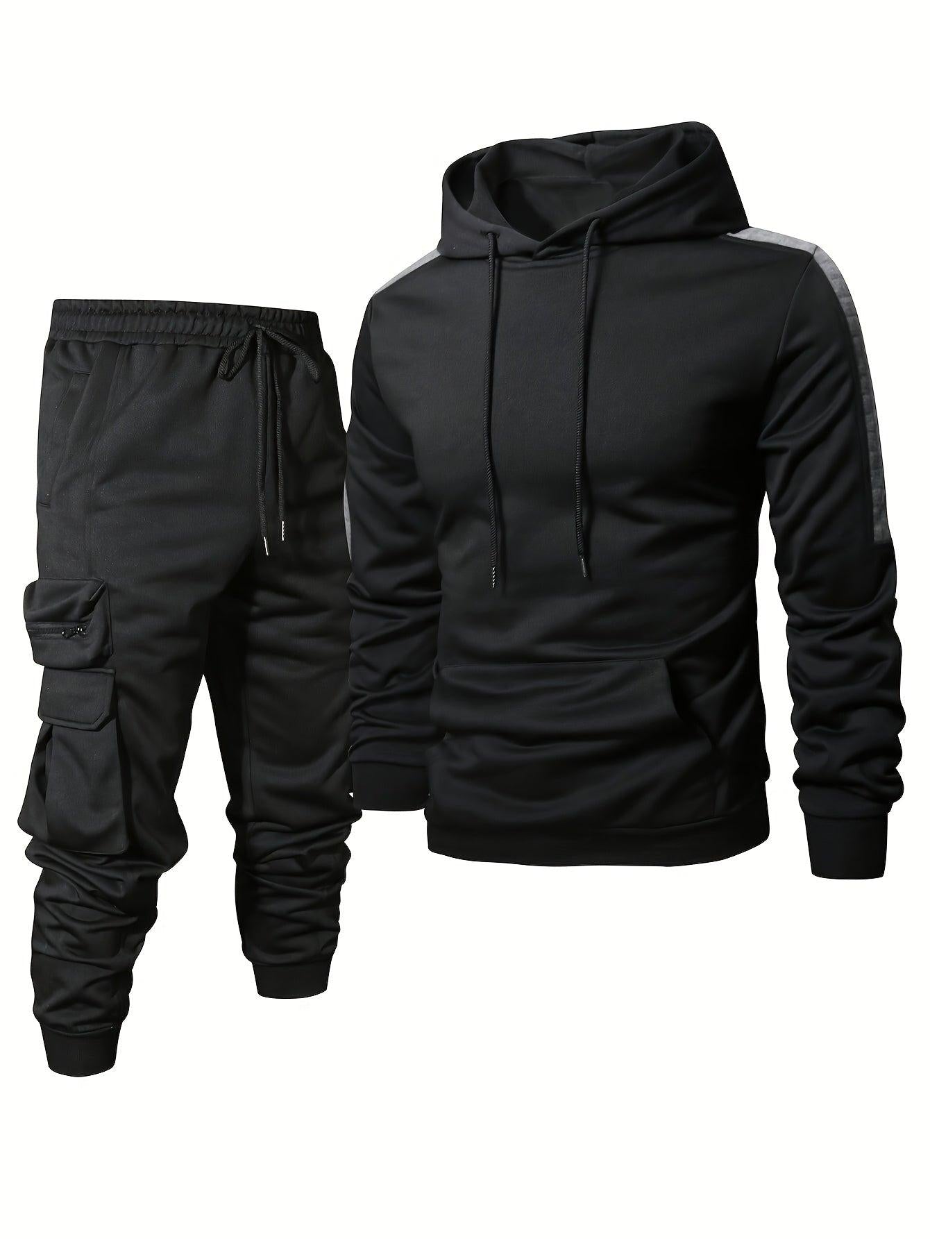 Zimowy Ocieplany Komplet Dresowy z Kapturem i Spodniami Cargo (Męski)