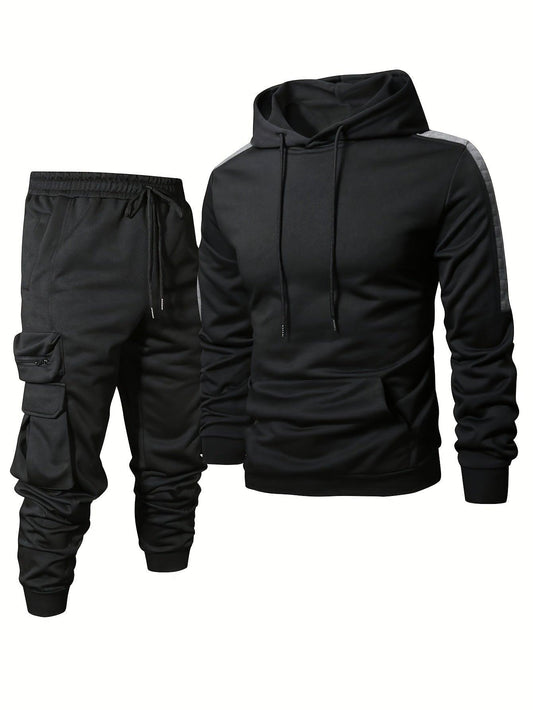 Zimowy Ocieplany Komplet Dresowy z Kapturem i Spodniami Cargo (Męski)